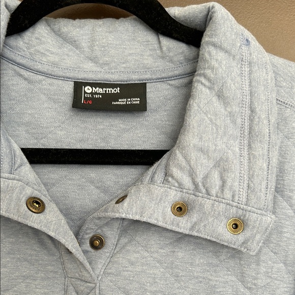 Marmot Light Blue Quilted Snap Neck Pullover Sweatshirt | Size L - Picture 2 of 3